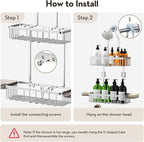 Shower Caddy Hanging, Shower Organizer Hanging, Aluminum Shower Racks for Inside Shower with Hooks for Razor, Never Rust Bathroom Organizers and Storage with Soap Holder, Bright Silver