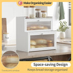 Double Layer Bamboo Bread Box for Kitchen Counter,Bread Holder,Countertop Bread Storage with Window (White)