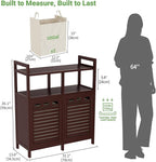 Homykic Tilt Out Laundry Hamper Cabinet, Bamboo Double Laundry Hamper with 2 Removable Laundry Baskets, 20 Gal Laundry Sorter Organizer with Shelf for Dirty Clothes, Bathroom, Laundry Room, Espresso