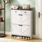 Shoe Cabinet with 2 Flip Drawers & 2 Drawers,Farmhouse Shoe Storage Cabinet for Entryway,Slim Freestanding Narrow Organizer Rack for Front Door Entrance,White