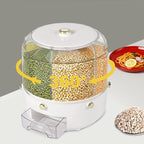 360° Rotating Grain Dispenser, Countertop 6 Compartment Dry Food Storage Containers Rice Storage Container Kitchen Airtight Food Storage Kitchen Countertop Organizer for Small Grains Beans