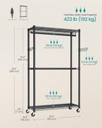 SONGMICS Heavy-Duty Rolling Clothes Rack, Garment Rack, Portable Closet on Wheels, with Adjustable Mesh Shelves and Hanging Rails, Hooks, 15.8 x 35.4 x 78.3 Inches, Ink Black ULGR416BH01