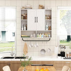 RUSTOWN Rustic Wood Wall Bathroom Cabinet, Farmhouse Medicine Cabinet Wall Mounted, Space Saving Wall Storage Cabinet with 2 Barn Door, 3-Tier Adjustable Shelves and Towel Bar (White)