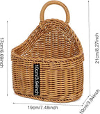 2Pcs Hanging Storage Baskets, Plastic Woven Hanging Basket with Hook, Flower Bin with Handle Kitchen Wall Basket for Ginger Garlic(Brown)