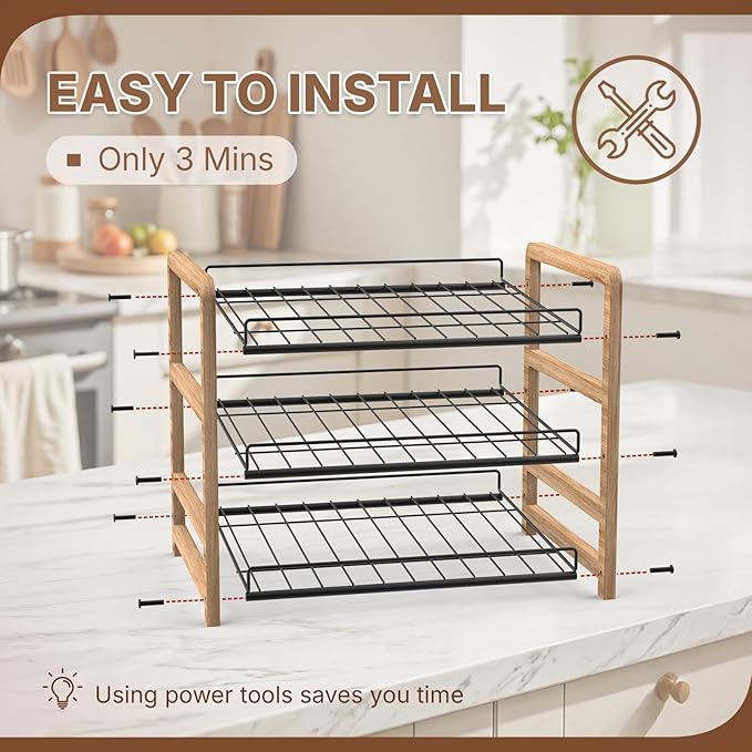 Can Organizer for Pantry 3-Tier, Can Storage Organizer Pantry, Soda Can Organizer, Holds up to 36 Cans Holders for Pantry, Cabinet, Countertop, Carbonized Brown