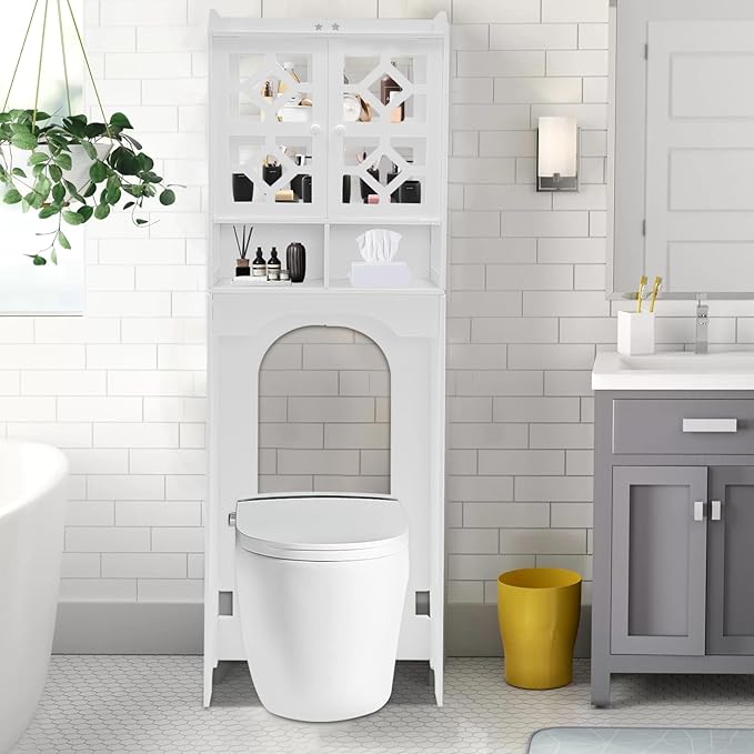 4 Tier Toilet Cabinet Floorstanding Over The Toilet Storage Cabinet Bathroom Storage Organizer Shelf for Home Bathroom,18.9 * 9.06 * 59.06in,White (Type B)