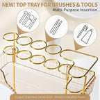 Upgraded 2-Tier Corner Bathroom Countertop Organizer – Spacious Storage for Makeup, Skincare & Perfumes, Built-in Brush Holder Fits Vanity/Dresser/Bsthtub (Vintage Gold)