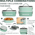 Lunch Box, Stackable 2 Layers Containers, Portable 64OZ Large Capacity Leakproof Bento Box with Spoon & Fork & Sauce Boxes, Microwave Safe Lunch Box for Kids and Adults