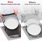 MERRYBOX Roll Up Dish Drying Rack Silicone Wrapped Over The Sink Dish Drying Rack Multipurpose Foldable Sink Drying Mat Anti-Slip & Anti-Rust Dish Rack for Kitchen, 17.5" x 13", Black
