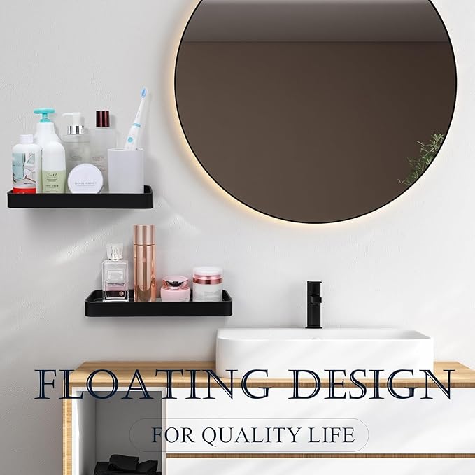 Z metnal Small Glass Bathroom Shelves, Matte Black Floating Shelf Wall Shelf Organizer, Wall Mounted (Clear Glass, 11.8 inch)