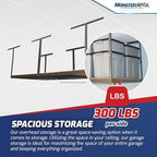 MonsterRax 4x8 Overhead Garage Storage Rack Frame Kit - Hanging Storage Shelves, Garage Ceiling Storage Rack System, Ceiling Shelving - (Hammertone, Adjustable 18"-33")