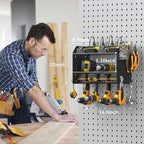 CCCEI Modular Power Tool Organizer Wall Mount with Charging Station. Garage Drill Storage Shelf with Hooks, Heavy Duty Rack, Tool Battery Holder Built in 8 Outlet. Gift for Men. Black, 1 Pack.