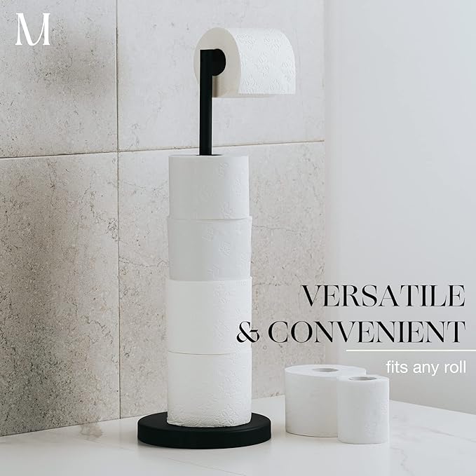 Marmolux Acc - Free Standing Toilet Paper Holder 1pc - Bathroom Storage for 4 Rolls of Tissue Modern Stainless Steel Matte Black Toilet Paper Holder. - Tp Holder Stand