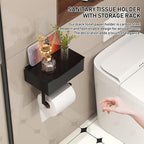 Generic Wall Mount Toilet Paper Holder with Storage Box, Black Metal, Modern Style, 8.07x4.92x2.56 Inch Bathroom Organizer