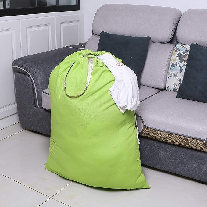 Heavy Duty Laundry Bag with Drawstring and Handle, Extra Large Travel Dirty Clothes Bag for Laundromat and Household, Durable Rip-Stop Laundry Hamper Liner, 28 x 40 Inch, Green