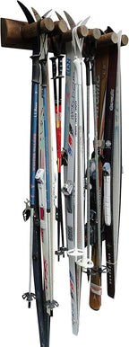 6-Place Log Ski Rack Wall Mount, Indoor Ski Storage Rack for Garage Organizers, Wooden Skis Wall Mount Storage Racks, Pole Skis Sports Racks, Garage Organization Walls - Canyon Brown