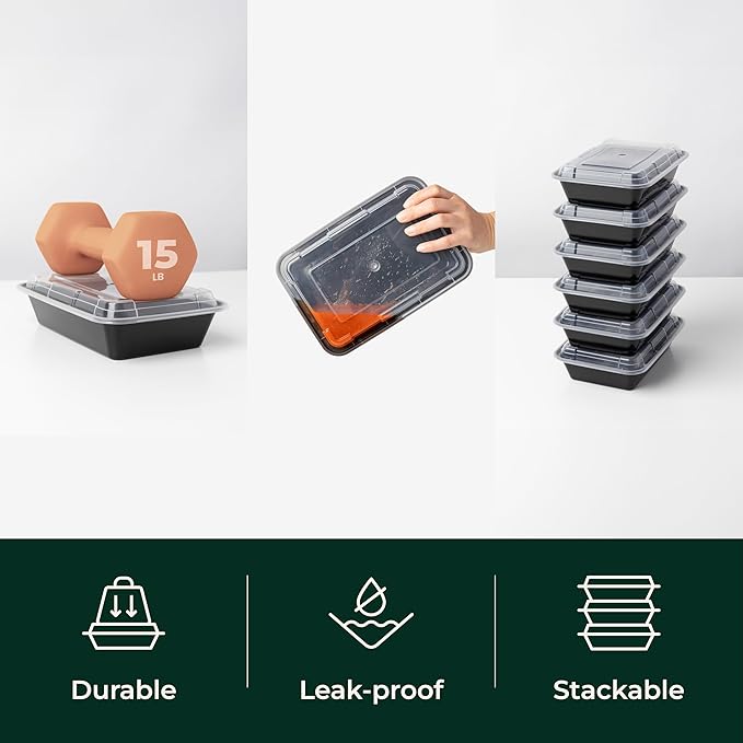 Enther Meal Prep Containers Single Lids, Food Storage Bento BPA Free | Stackable | Reusable Lunch Boxes, Microwave/Dishwasher, Freezer Safe,Portion Control (28 oz), 20 Pack 1 Compartment