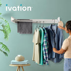 Ivation Retractable Wall Mounted Clothes Drying Rack, 40" Foldable Laundry Drying Rack for Clothing | Collapsible Space-Saving Design & 5 Rods | Easy Installation with Hardware & Wall Template (White)
