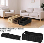Paper Rope Storage Basket for Organizing, 2 Pack Foldable Wicker Storage Baskets with Handle,Decorative Large Storage Bins for Bathroom Countertop,Small Toilet Paper Basket for Toilet Tank Top