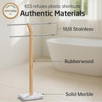 KES Width Adjustable Free Standing Towel Rack with 3X Thicker Weighted Natural Marble Base, 2-Tier Wooden Towel Rack Stand for Bathroom Floor, 18/8 Stainless Steel, Brushed Finish, BTH800-2