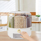 360° Rotating Grain Dispenser, Countertop 6 Compartment Dry Food Storage Containers Rice Storage Container Kitchen Airtight Food Storage Kitchen Countertop Organizer for Small Grains Beans