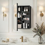 Medicine Cabinet 20x26 Inch, Black Aluminum Bathroom Mirror Cabinet with Storage, 6 Adjustable Glass Shelves, Rust Proof, Recessed or Surface Mount Wall Cabinet, Soft Close Hinge
