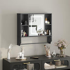 Bathroom Wall Cabinet with Mirror, Wall Mounted Medicine Cabinet with Color Adjustment LED Lights, Mirrored Over The Toilet Storage Cabinet with Adjustable Shelves, 23.6''W x 21.6''H, Black