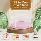 Cake Container - Cake Carrier with Lid and Handle， BPA-Free Cake Holder for 10 inch Cake with 2 Handles Cupcake Carrier - Plastic Cover Two Sided Base for Transport Pies Nuts Fruit Perfect Gifts