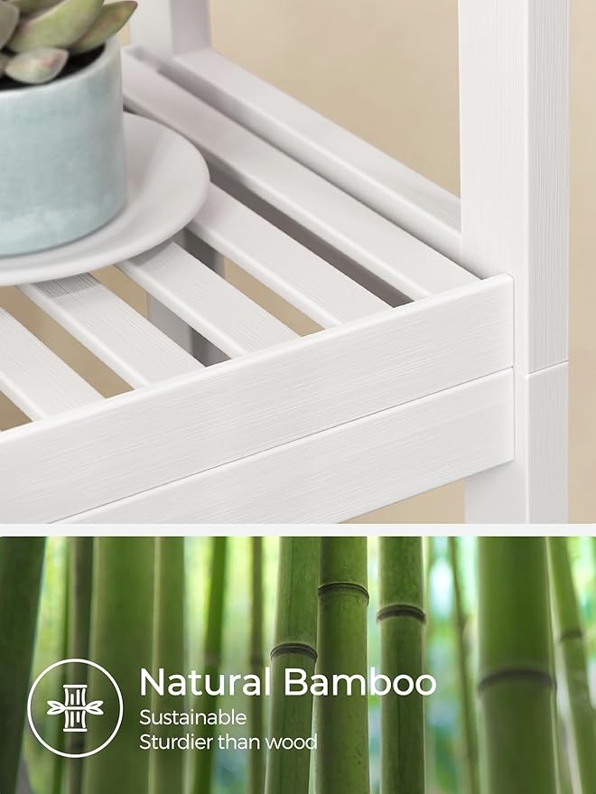 Over the Toilet Storage, 3-Tier Bamboo Bathroom Organizer with Adjustable Shelf, Space-Saving Rack, 66.9" Tall (Green)