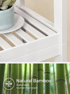 Over the Toilet Storage, 3-Tier Bamboo Bathroom Organizer with Adjustable Shelf, Space-Saving Rack, 66.9" Tall (Green)