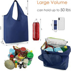 BeeGreen Navy Blue Reusable Grocery Bags Bulk 10 Packs, Kitchen Reusable Shopping Bags 50LBS Large, Machine Washable Durable, Easily Foldable with a Storage Bag