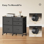 Lateral File Cabinet with 5 Drawers Rolling Filing Cabinets Under Desk Storage Printer Stand with Wheels,Mobile File Cabinet for Home Office,Black