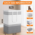 2 Pack Large Laundry Baskets, Laundry Hampers, Freestanding Waterproof Collapsible Clothes Bag with Extended & Reinforced Handles - Clothes Basket for Dorm, Bathroom, Home (Light Grey/75L)