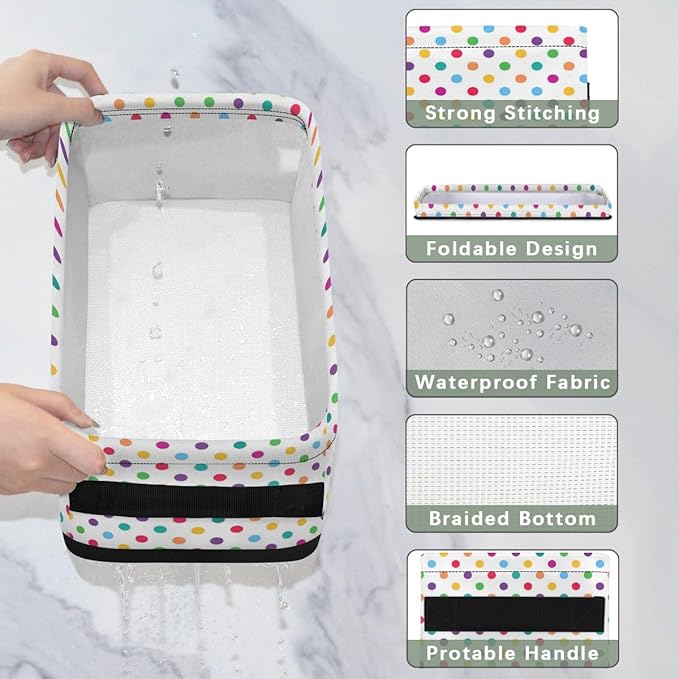Colorful Polka Dot Bathroom Storage Baskets Waterproof Bathroom Counter Organizer Decorative Toilet Paper Storage Basket for Organizing for Bathroom Living Room Decor