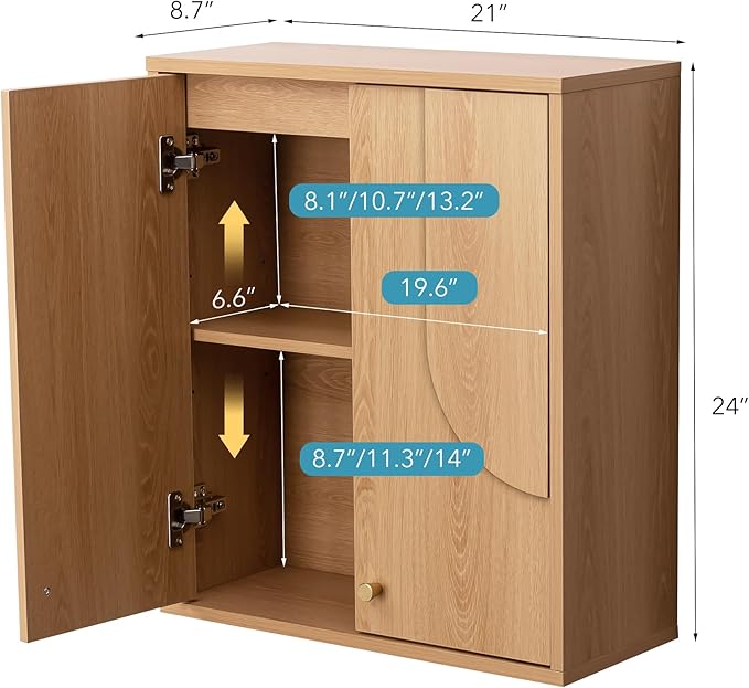 Arched Wood Medicine Cabinet with Soft Close - Premium 25 Lbs Japandi Wall Cabinet - French Cleat Over The Toilet Organizer for Bathroom, Coffee Bar & Entryway