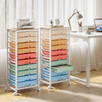 Rolling Cart with Drawers,10 Drawer Rolling Cart,Storage Cart with Wheels,Utility Cart with Drawers,Teacher Cart for Classroom Storage,Craft Cart with Wheels and Wooden Tabletop,Rainbow