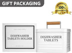 Calindiana Modern Farmhouse Metal Dishwasher Pods Container Holder with Lid for Kitchen Organization and Storage, Kitchen Essentials Decor Accessories, White