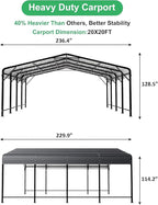 20x20 FT Metal Carport with Heavy Duty Carport Canopy, Car Port with Reinforced Base and Five Canopy Beams, 2 Car Garage Shelter for Car, Boats and Truck