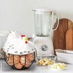 AVLA Chicken Egg Basket, Black Wire Egg Collection Baskes with Ceramic Lid for Gathering Fresh Eggs, Chicken Egg Holder, Decorative Farmhouse Cute Eggs Storage Container for Kitchen, Countertop