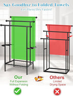 Haturi Free Standing Towel Rack for Bathroom, 3-Tier 39" H Black Metal Towel Drying Rack with Storage Basket, 24.4" L x 13" W x 39" H Rust-Resistant Outdoor Holder for Pool & Oversized Towels