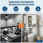 Garvee 66''H Over the Toilet Storage Cabinet, Bathroom Shelf Over Toilet, Bathroom Storage Cabinet Organizer with Double Doors & Adjustable Shelves Free Standing Toilet Shelf for Bathrooms, White