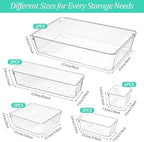 16 Pack Plastic Drawer Organizers Set, 5-Size Kitchen and Office Desk Drawer Organizer Trays, Acrylic Non Slip Storage Bin Divider for Makeup,Jewelry,Gadgets Utensils,Bedroom,Bathroom Vanity,Clear
