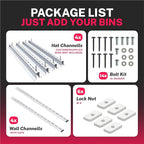Adjustable Overhead Tote Rail System. Garage Bin Storage. Tote Lift Pro Storage Rack. Ceiling Mounted Bin Organizer – Heavy Duty Ezy Strut & Hat Channel Design – 90" x 25" x 4" (Pack G)