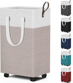 HomeHacks 75L Rolling Laundry Basket with Wheels, Collapsible & Waterproof Laundry Hamper, Mobile Clothes Hamper, Storage Laundry Bins with Handles for Laundry Room, Bedroom, Bathroom & Dor, Khaki