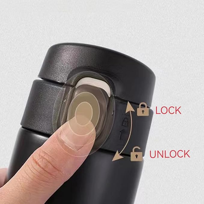 Vacuum Insulated Bottle Thermal Water Bottle Travel Coffee Mug with Safety Buckle Lid Stainless Steel Leak Proof Tumbler Water Flask 15.2 Oz/450ml(Black)