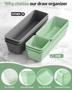 13 Pack Plastic Drawer Organizers Set, 3 Sizes Desk Drawer Organizer Trays for Vanity and Makeup Organizer, Organization and Storage for Makeup, Kitchen Utensils, Bathroom and Office(Green)