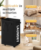 UULANFA Laundry Basket Wheels 75L with Removable Mesh Bag Waterproof Oxford Cloth Suitable for Bedroom Dormitory Clothing Storage Basket (Black*Gray)