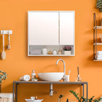 ALIMORDEN Medicine Cabinet with Mirror and Shelves, Bathroom Wood Wall Cabinet Over The Toilet, Vanity, Recessed or Surface Mount, 30.07 Inch x 30 Inch, White