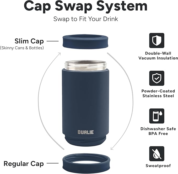 DUALIE 3 in 1 Insulated Can Cooler - 15+ Colors - Universal Size for 12 oz Cans, Slim Cans, and Bottles