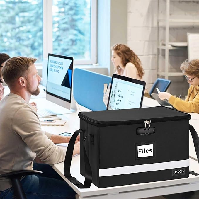Fireproof File Box with Lock, Upgraded Fireproof Document Box with Reflective Strip, Portable File Organizer Filing Cabinet with Handle for Hanging Letter/Legal Folder, 15.5" x 12.3" x 10.5"